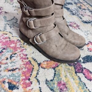 Indigo Women's Brown Combat Boots with Buckle Straps